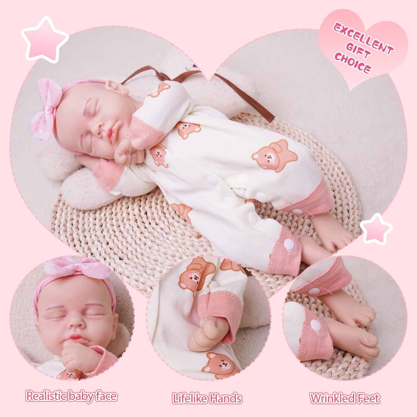 GiggleBabble 12 Inch Full Body Silicone Reborn Baby Doll Girl - Eyes Closed - 2.4lbs Weighted Lifelike Doll - 4.5/5 Stars Vine Tested - Soft Silicone Touch & Safe Gift for Kids 3+
