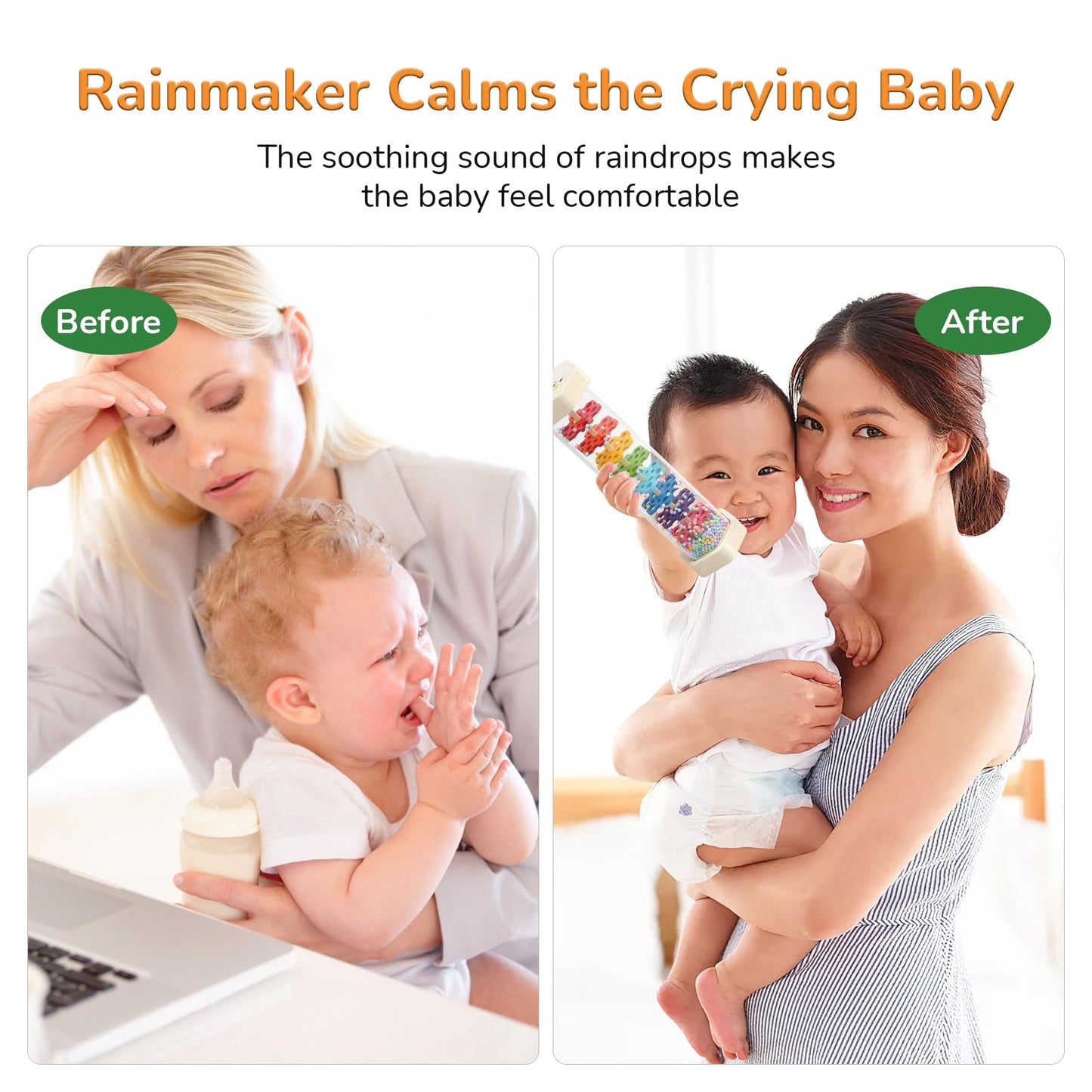 WODI Wooden Rain Stick Baby Toys 0-6-12 Months, Montessori Toys for Babies 6-12 Months, Developmental Toys Baby Rattles Infant Musical Instrument Baby Musical Toys for 1 Year Old Toddler Kids Gifts