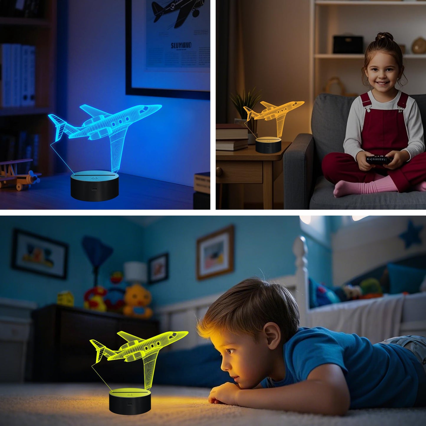 OkiyiD Airplane Gifts for Boy, Men, Aircraft Night Light, Gulfstream 3D Illusion Lamp with Remote and Touch Control, Plane Decor for Men Boy Kids Room, Birthday Gifts
