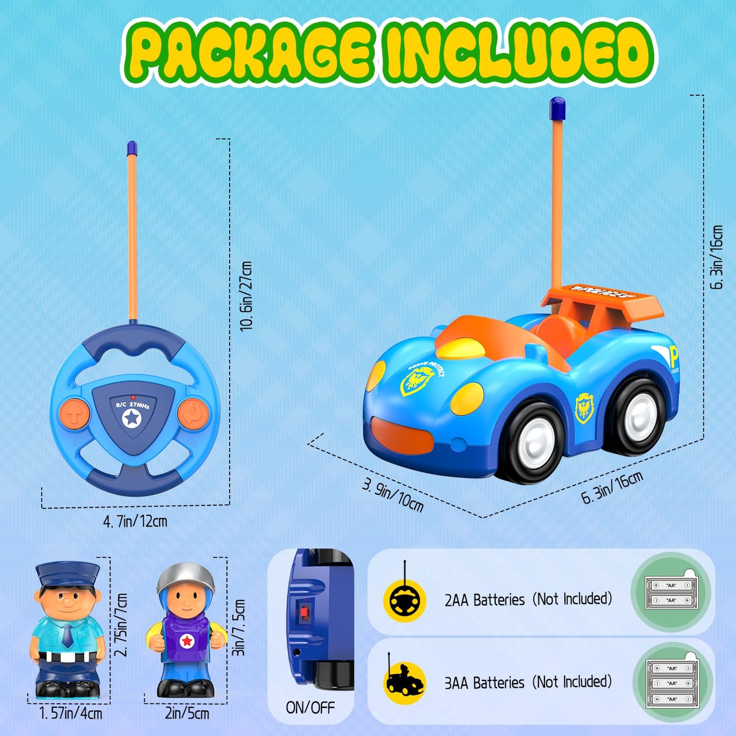 Elovien Remote Control Car for Toddlers, RC Police Car Toys for 2 3 4 5 Year Old Boy, Radio Controlled Cars Ages 2-4 with Lights & Music, First Birthday Gifts for Boys Girls (Blue)