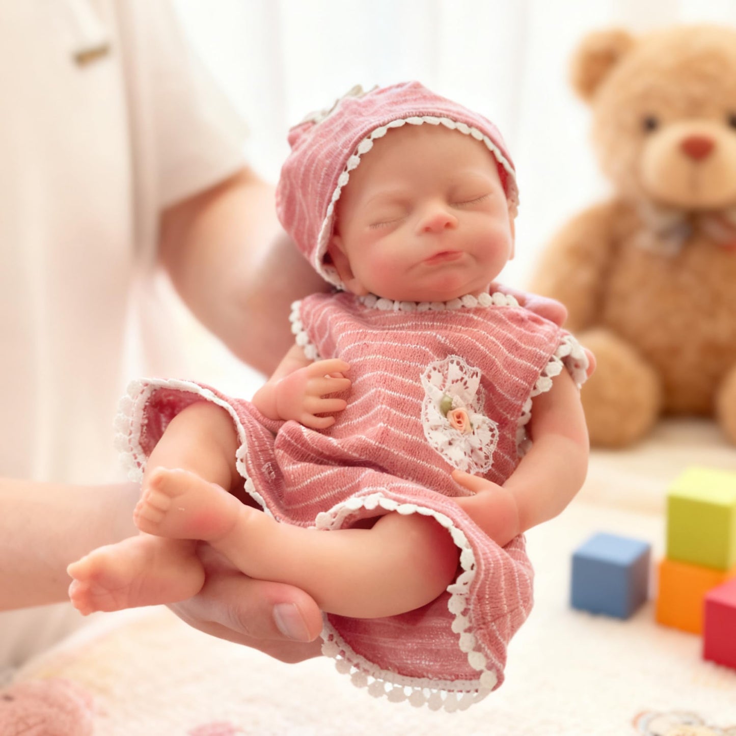 Yokyyi Lifelike Full Silicone Reborn Baby Dolls Timothy, 13 Inch Realistic Sleeping Closed Eyes Full Silicone Baby Doll, Advanced Painted Doll Toy Set for Kids Age 3+