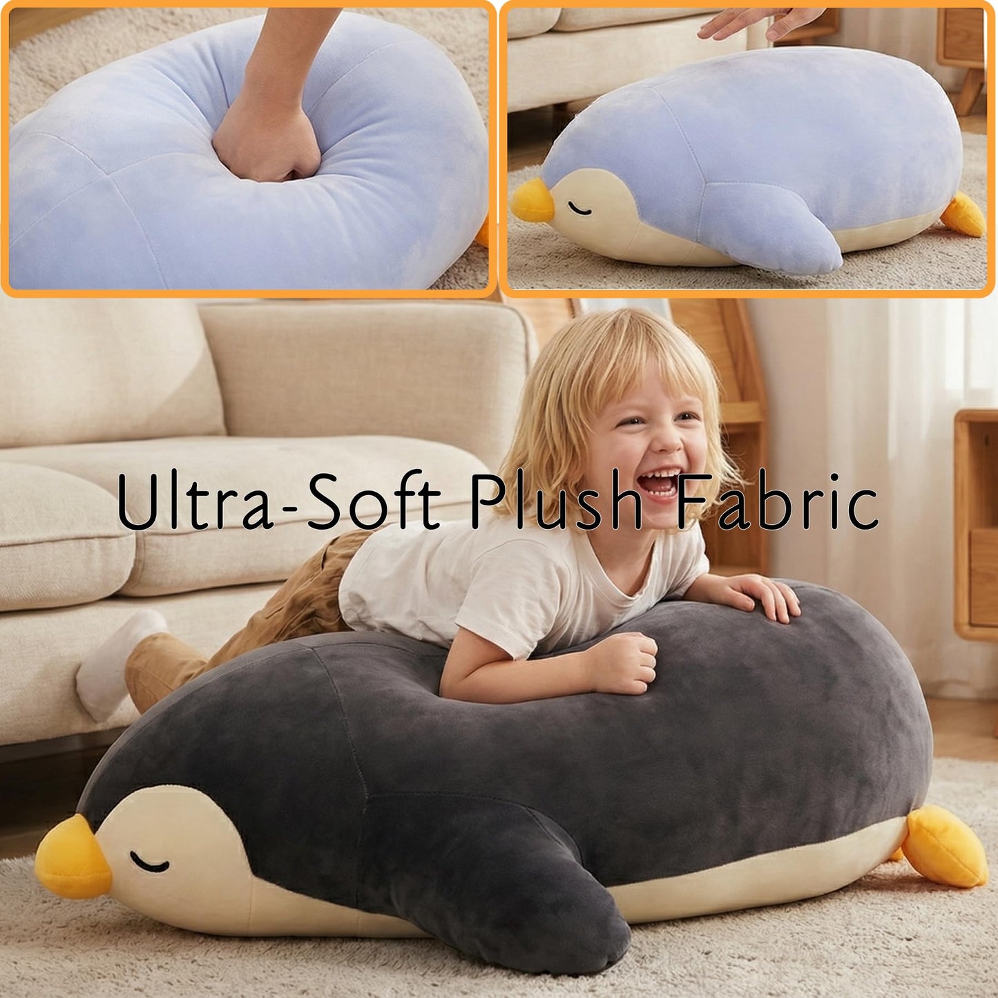 DENTRUN Penguin Stuffed Animals Bulk, Cute Penguin Plush Doll Play Toys for Kids Girls Boys Adults Birthday Xmas Halloween Present Adorable Soft Plushies, 12.20/18.11/22.44/25.98 Inchs, Blue, Black