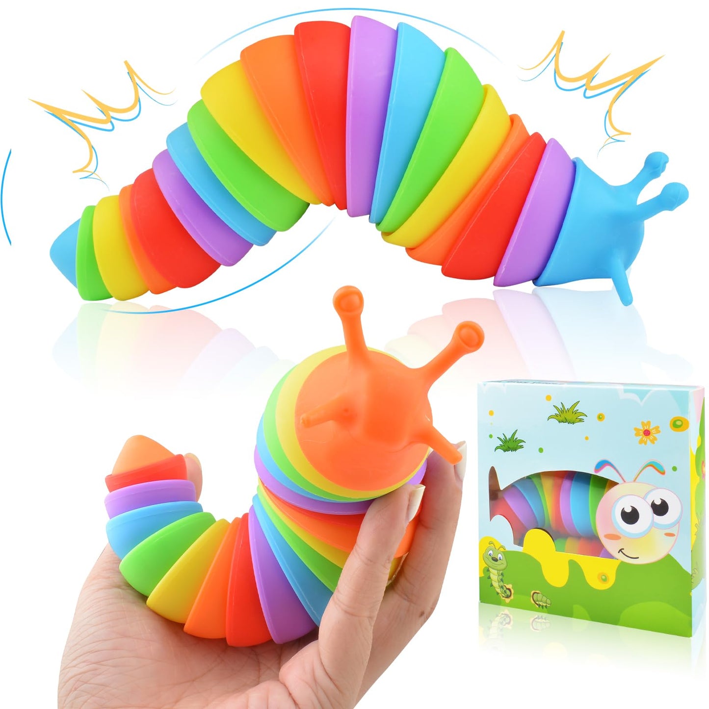 Cevioce Fidget Slug Toy, Sensory Slug Fidget Toy for Kids & Adults, 2 PCS Cute 3D Articulated Sensory Toys - Can Be Spliced, Safe｜Exercise Wrist Strength & Stress Relief, Great Gift for ADHD Autism A