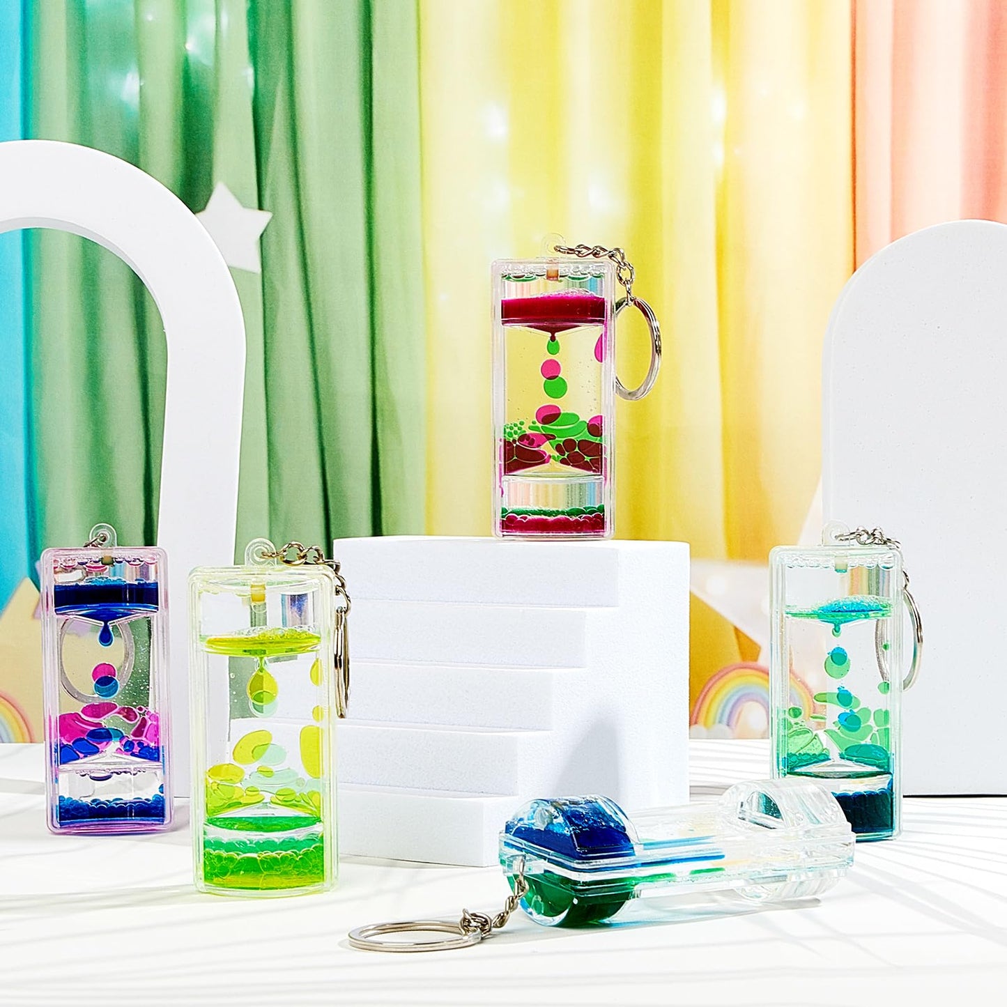 Equsion 36 Pcs Liquid Keychains Motion Bubbler Sensory Toys Liquid Timers End of Year Student Gifts (Vibrant Color)