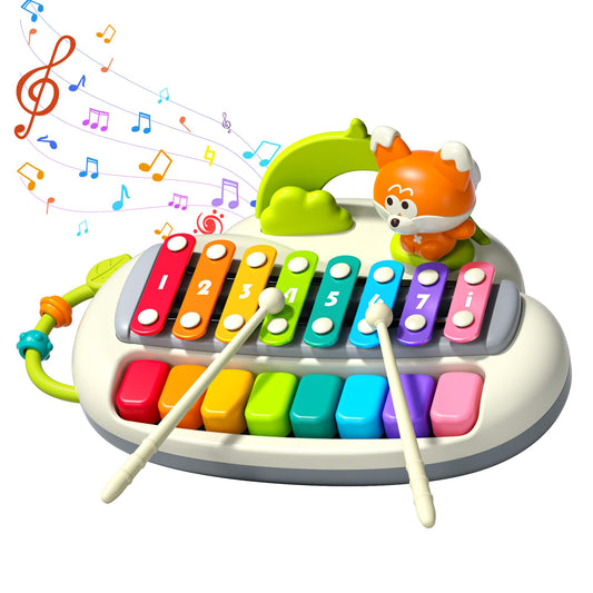XINSITE 2 in 1 Baby Piano Xylophone for Toddlers， 8 Multicolored Key Keyboard Piano, Musical Table Percussion Sensory Toys ，Educational Musical Learning Instruments Toy for Kids Girls Boys