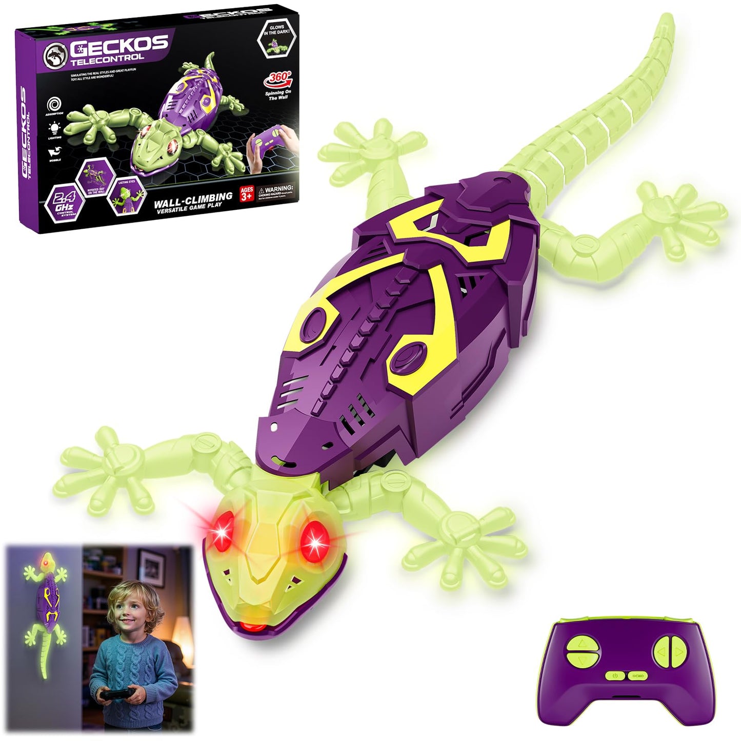 Qrooper Wall Climbing Gecko, Glow in The Dark Lizard, RC Cars Toys for Kids Ages 5-8,Wall Crawler Robot Geckos,Fun Kids Toys, Birthday Gifts for 3 4 5 6 7 8 9 10+ Year Old Boys Girls