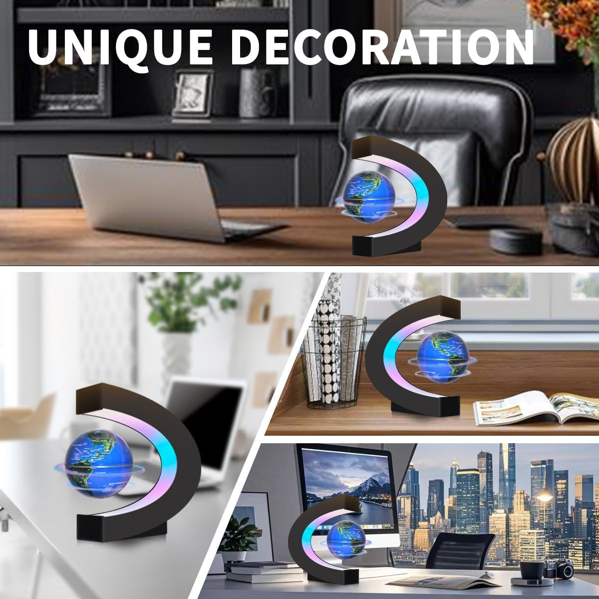 Poojaed Magnetic Levitating Floating Globe with LED Lights, Cool Tech Gadgets Gifts World Globe Lamp for Men Father Teenage Boys Girls, Birthday Gifts Office Home Desk Decor Display