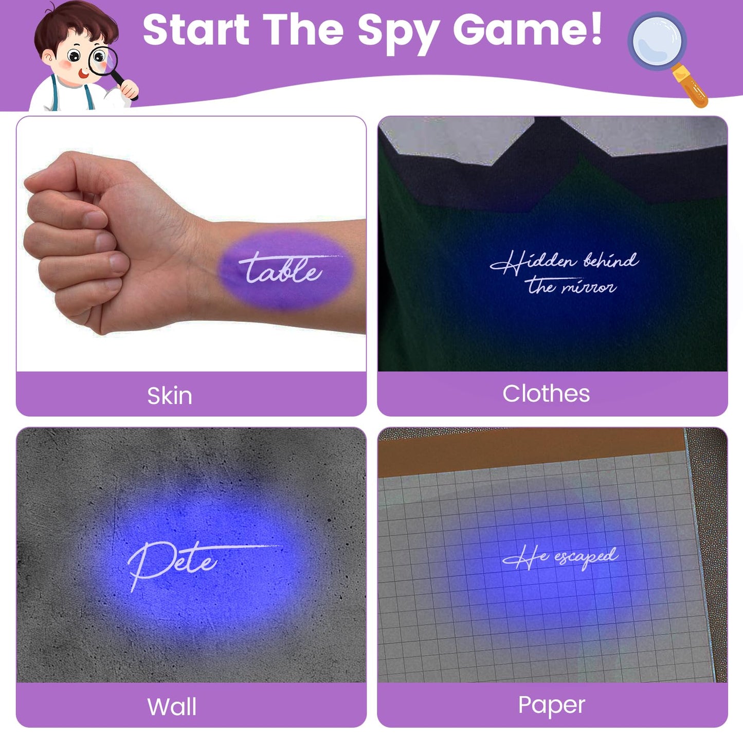 GUKAZH 8 Pcs Spy Pens Invisible Ink Pen with UV Light Magic Marker for Secret Message School Classroom Prizes for Students Party Favors Birthday Valentine's Day Christmas Party Goodies Gift Toy Age 3+