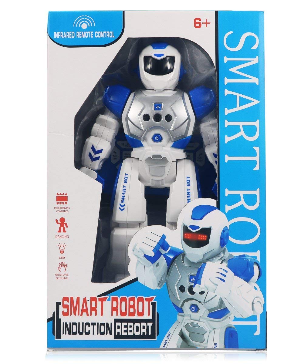 Suliper Remote Control Robot for Kids,Intellectual Gesture Sensor Programmable Robots with Infrared Controller Early Education Toys can Dance Sing Walk,Best Gift for Children (Blue/White)