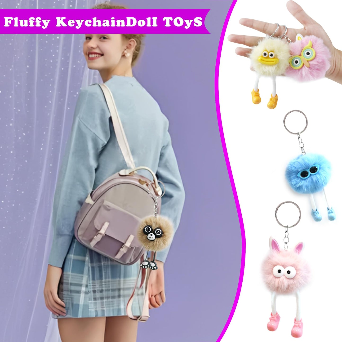 APZ 24 Pcs Cute Kawaii Keychains Plush Keychain Goodie Bags Classroom Prizes Party Favors for Birthday Class Valentines Day Gifts