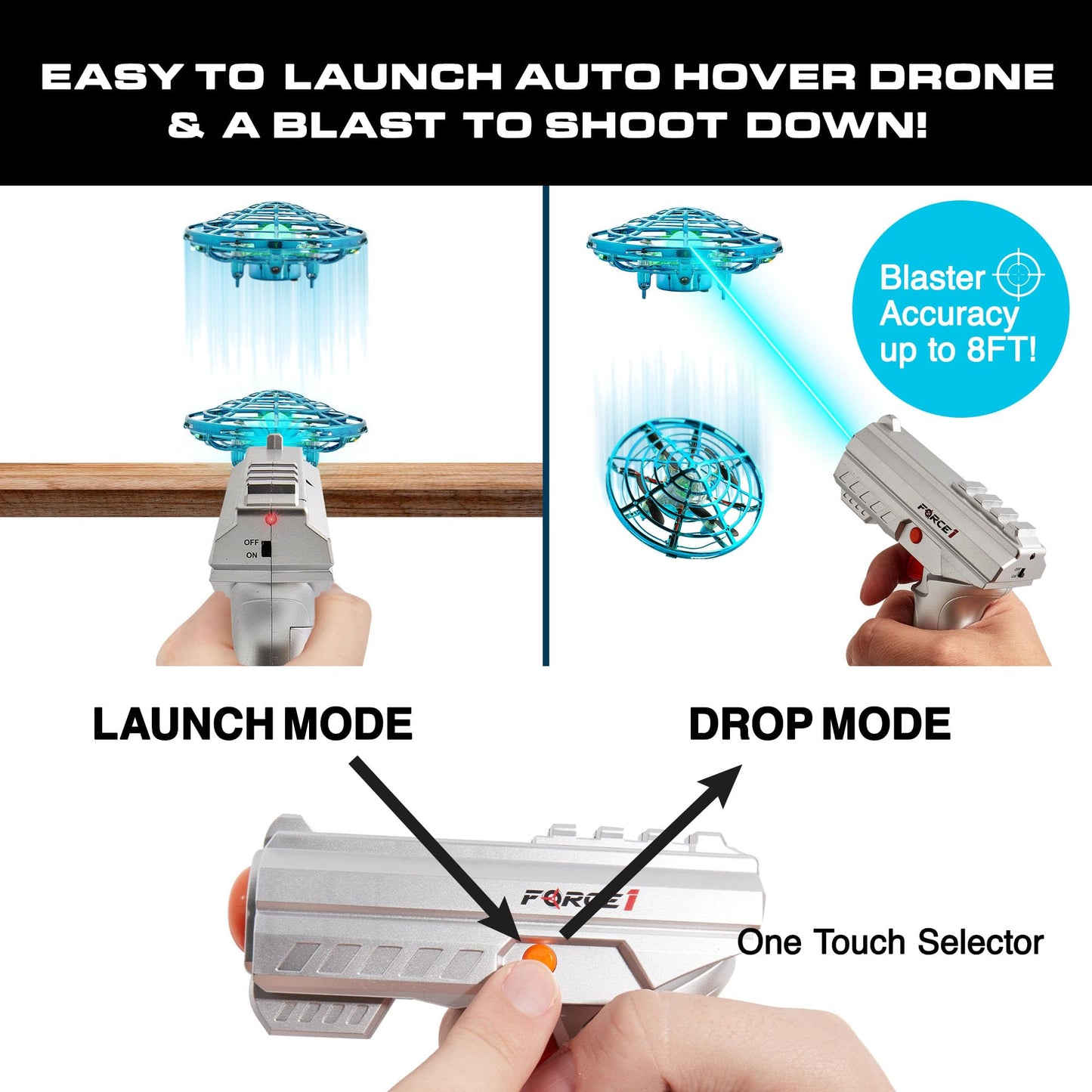 Force1 Scoot Skeet 3pk Mini Drone Electronic Shooting Game for Kids and Adults- 2 Hand Drones for Kids with LED Toy Gun Set, Ultimate Electronic Target Games, Indoor Flying Orb Ball Toys (Pink/Blue)