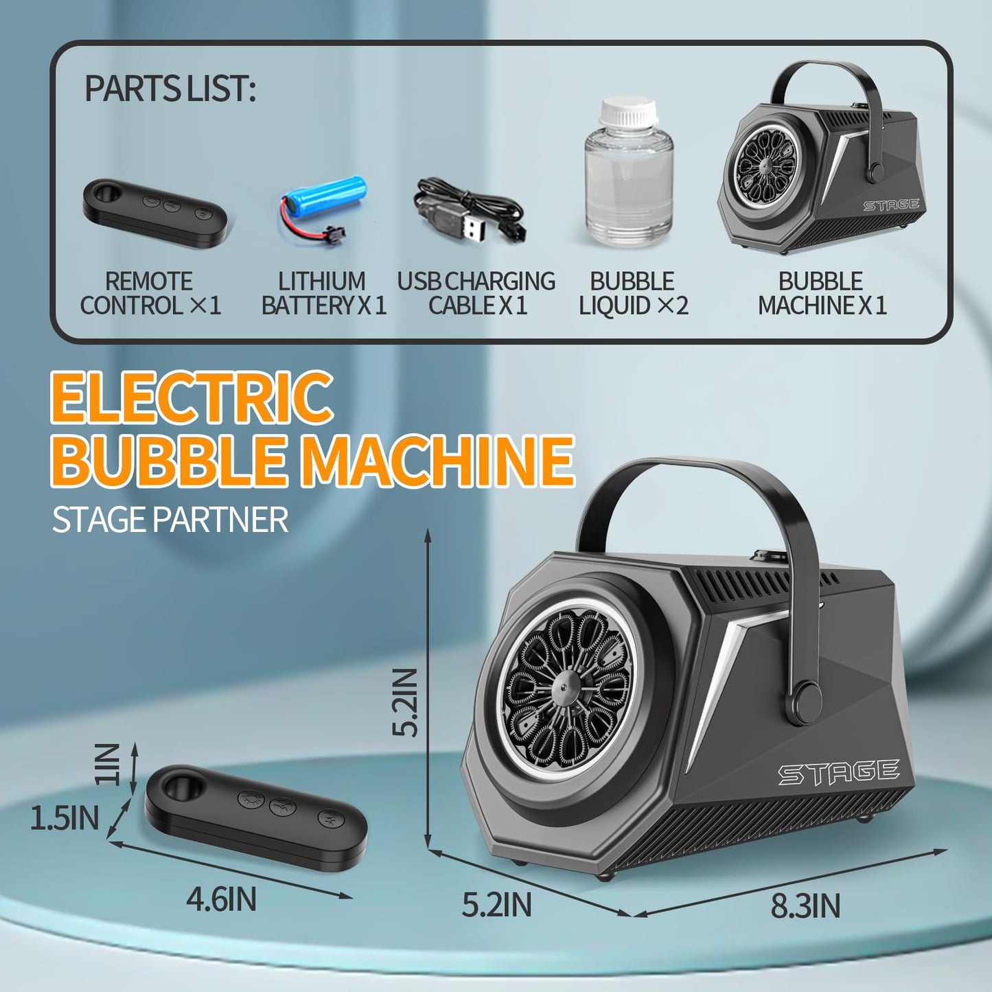 Bubble Machine with Remote 10 Hole Bubble Blower Machine with One-Click Start, Portable for Kids, Weddings, Birthday Parties, Outdoor Activities (Black)