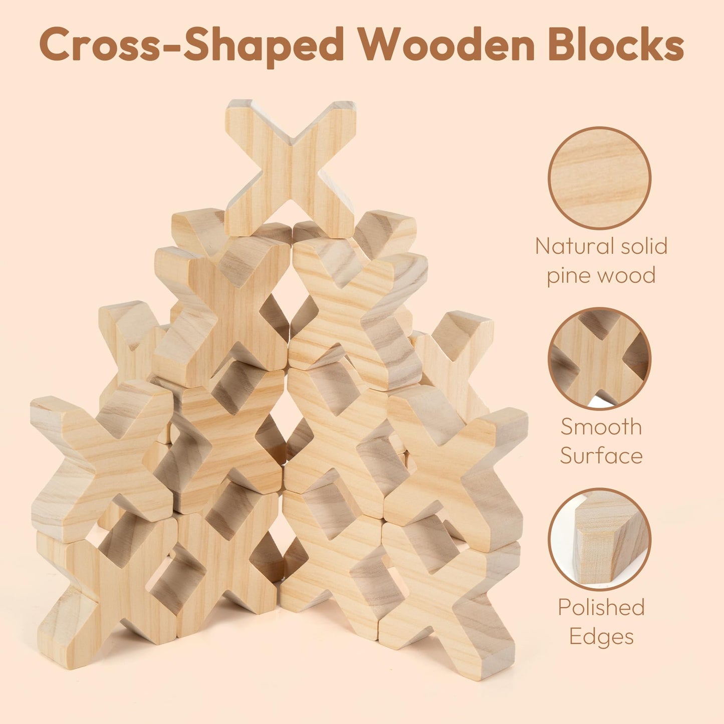 Woodtoe Wooden Building Blocks for Kids, 48 PCS Rainbow Acrylic Gem Cubes Blocks - 32 Wooden Blocks, Montessori Stacking Toy for Toddlers, Educational STEM Learning Sensory Toy Gifts for Boy Girl 3-6