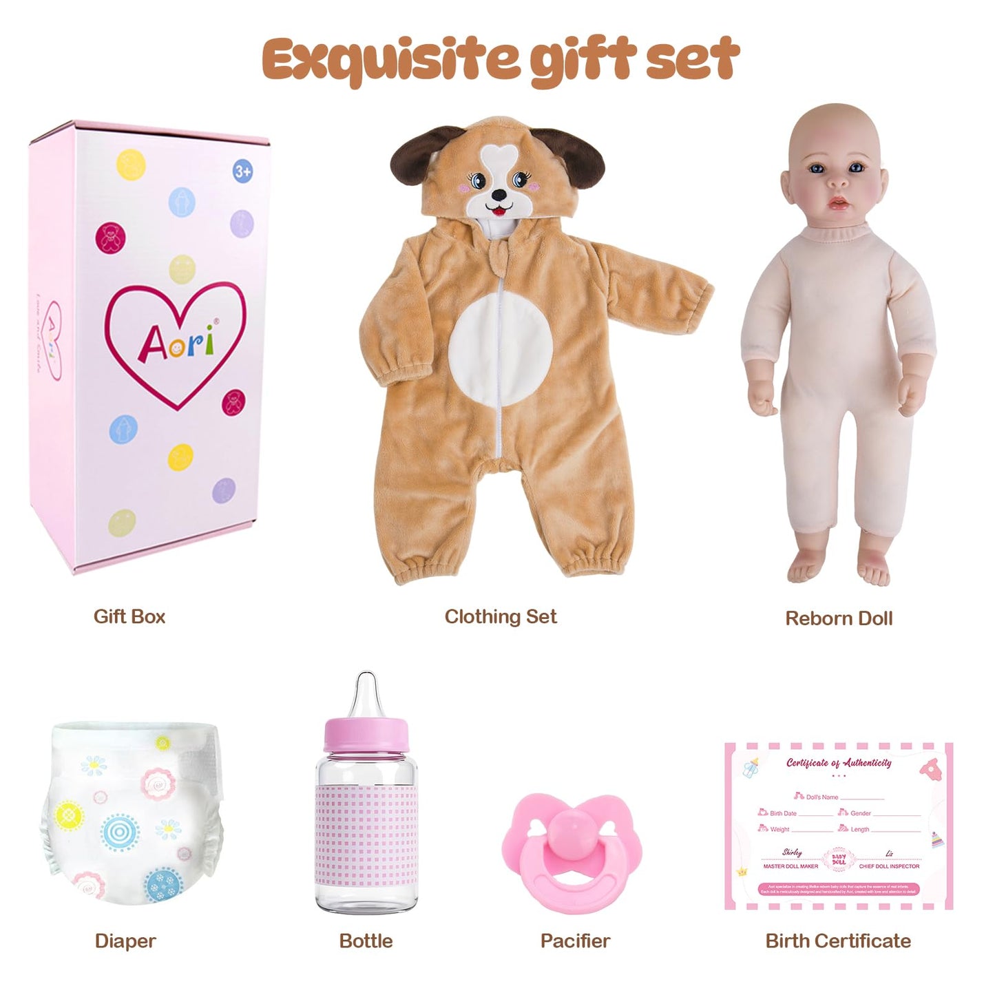 Aori Baby Dolls Realistic, 17-inch Lifelike Baby Doll Set with Feeding Kit Included, Real Life Baby Dolls for Kids 3+, Parents, Elderly and Collectors