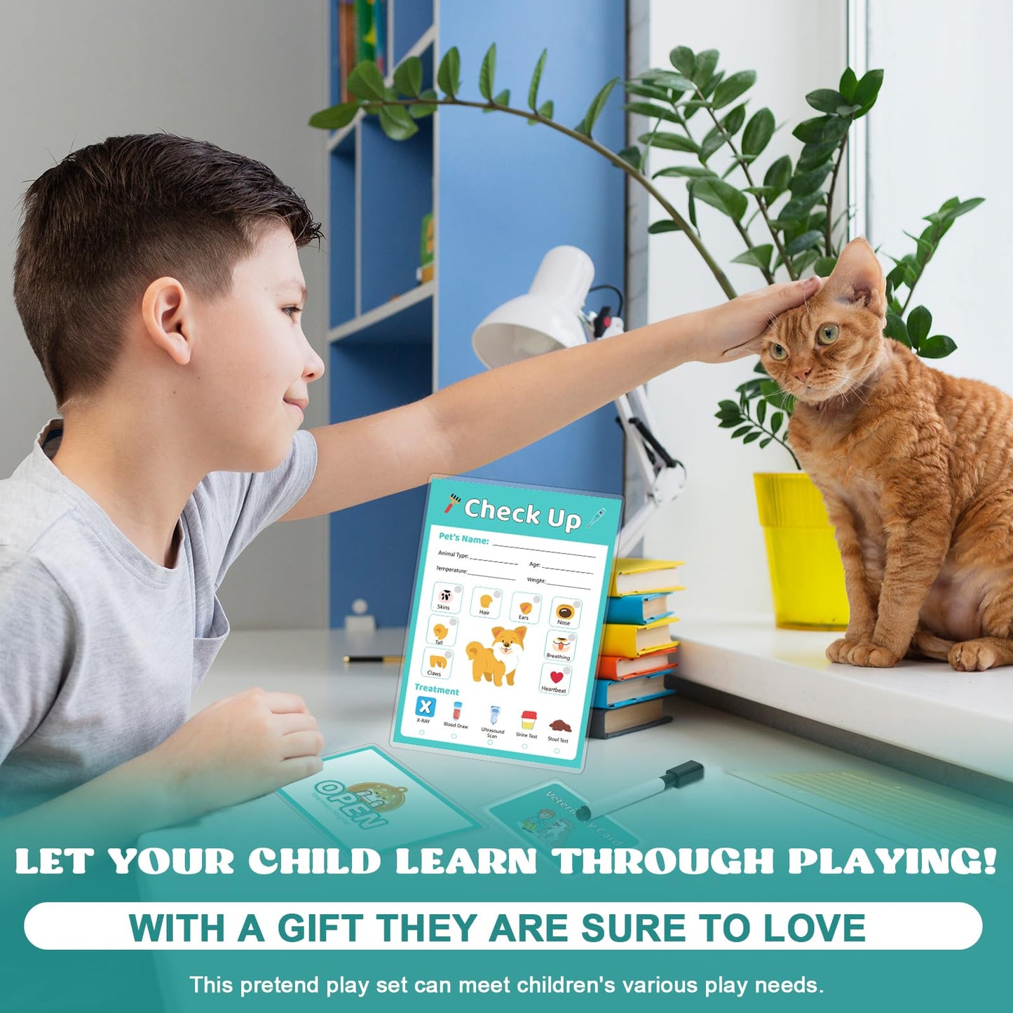 SHIQIKEJIPTY 8 PCS Pretend Play Vet Kit Animal Care Pretend Play Veterinarian Supplies Pretend Vet Notepad Kids Double-Sided Imagination Playtime Pads Doctor 30 Pages with Pen for Toddler