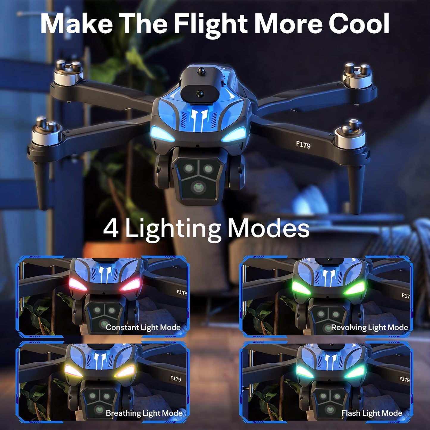F179 Drone with 1080P Camera, Brushless Motors, Obstacle Avoidance & WIFI Control,Trajectory Flight, 3D Flip, Optical Flow Positioning, Electric 90° Lens, Quadcopter for Adults/Kids/Beginners