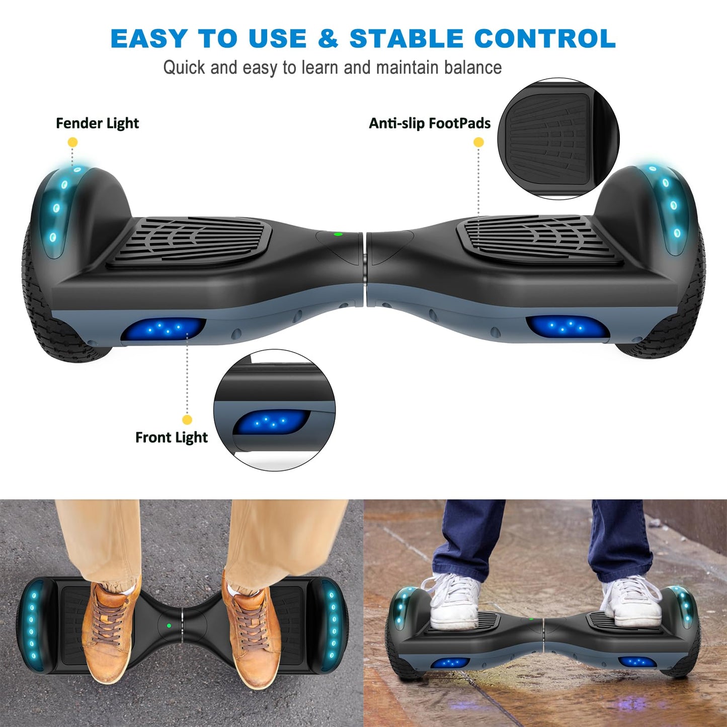 FLYING-ANT Hoverboard, Hoverboard with Bluetooth and LED Lights Self Balancing Electric Scooter 6.5" Two-Wheel Hoverboards for Kids and Teenagers