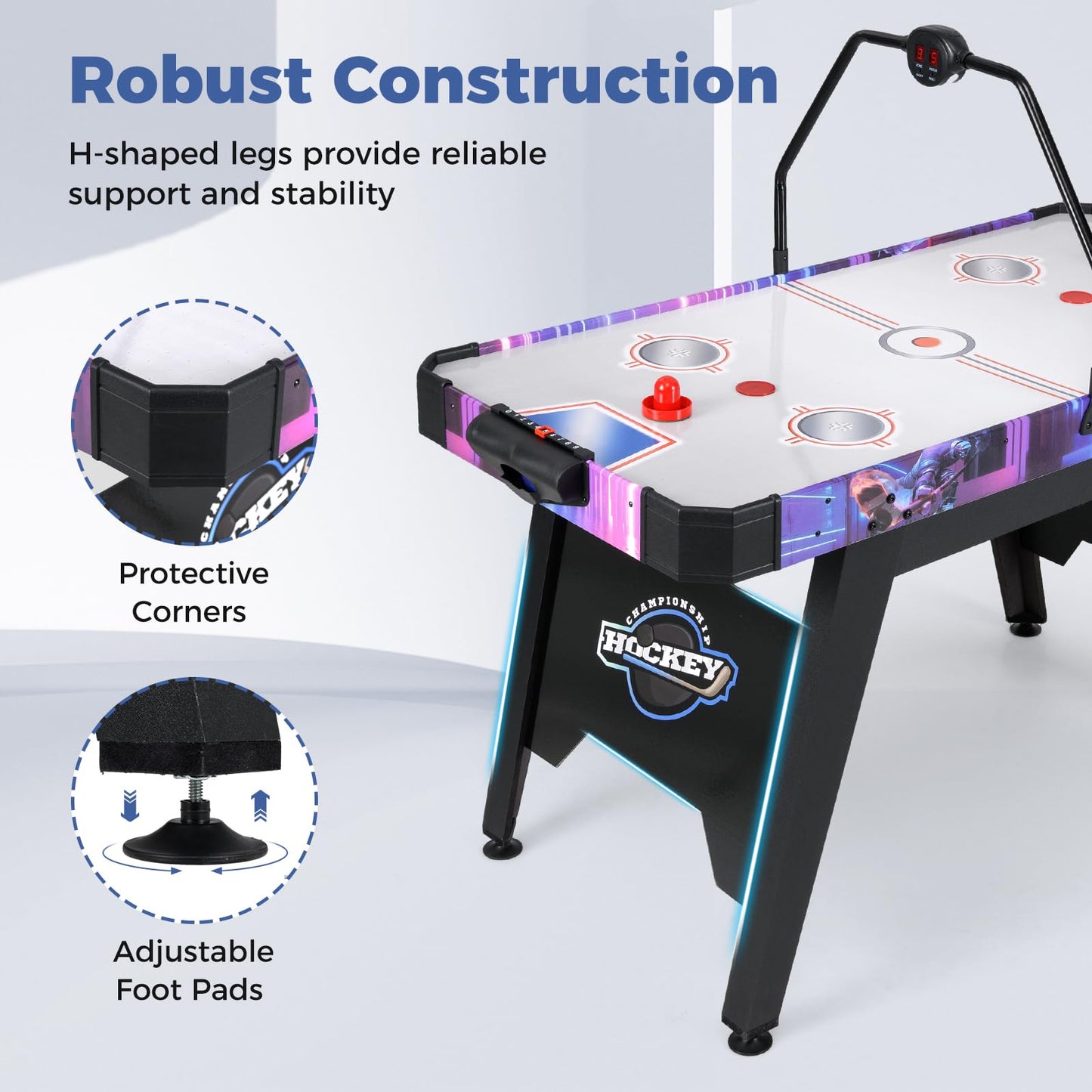 KOTEK 56 Inch Air Hockey Table, Hockey Table Game w/Digital LED Scoreboard & Powerful 12V Motor, Indoor Ice Hockey Table for Game Room, Home, Office with 2 Pucks, 2 Pushers