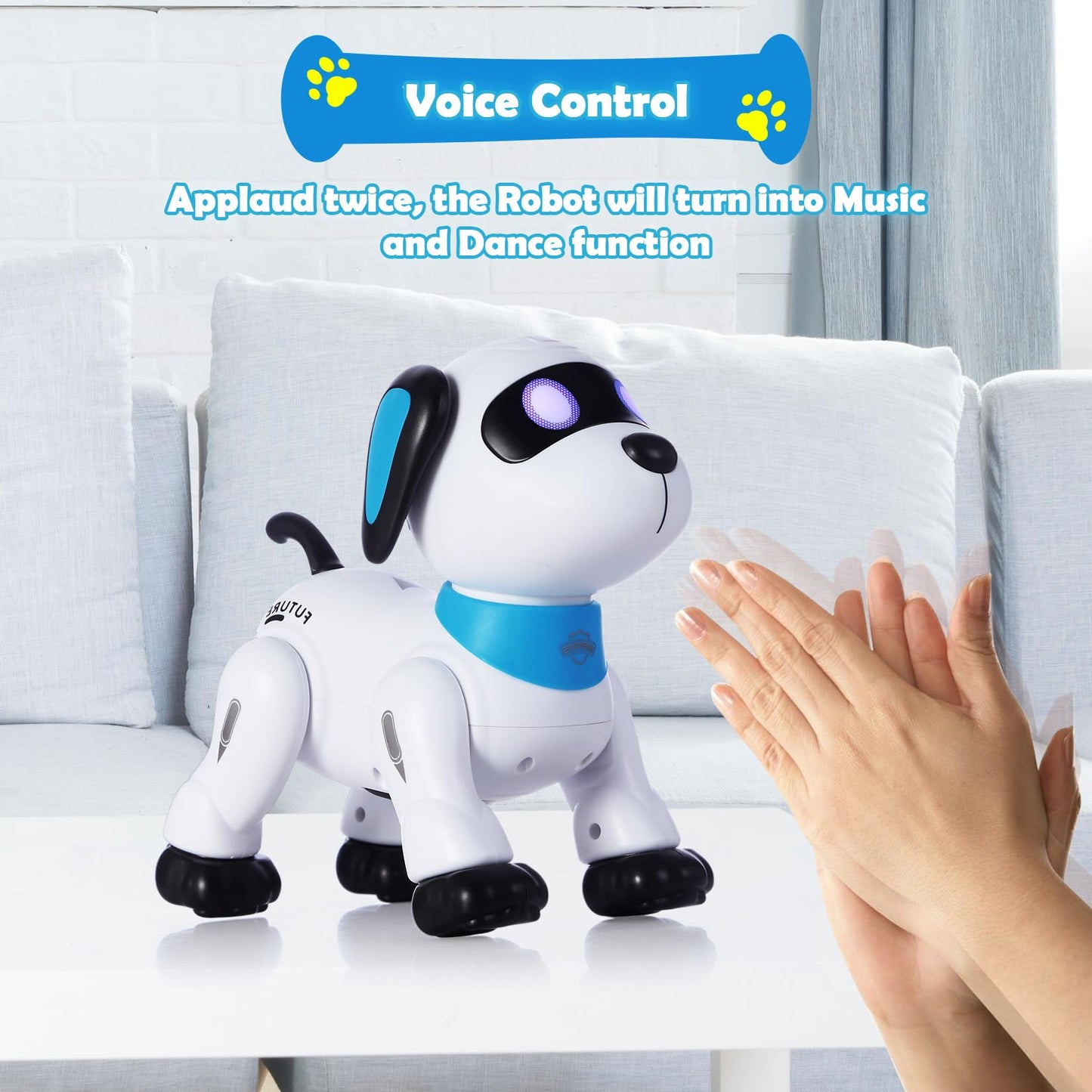 yiman Remote Control Robot Dog Toy – Programmable Smart Robot Dog for Kids 3+, Interactive Dancing & Sound, RC Stunt Toys with LED Eyes, Electronic Pet Toy for Boys & Girls Gifts (Blue)