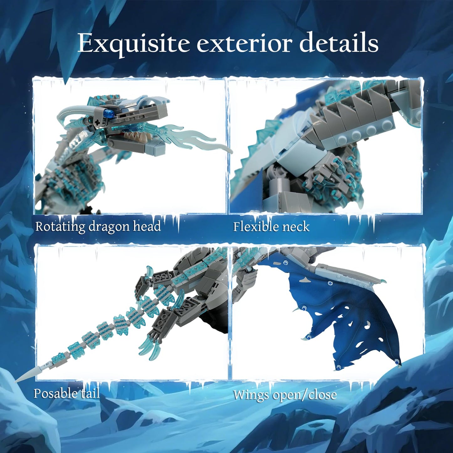 QFJ Ideas Ice Dragon Building Set，Compatible with Mainstream Brands Adults Collectible MOC Dragon Model STEM Toy for GOT Fans Home Decor,Creative Gift for Kids Boys & Girls 8-16 (1019 PCS)