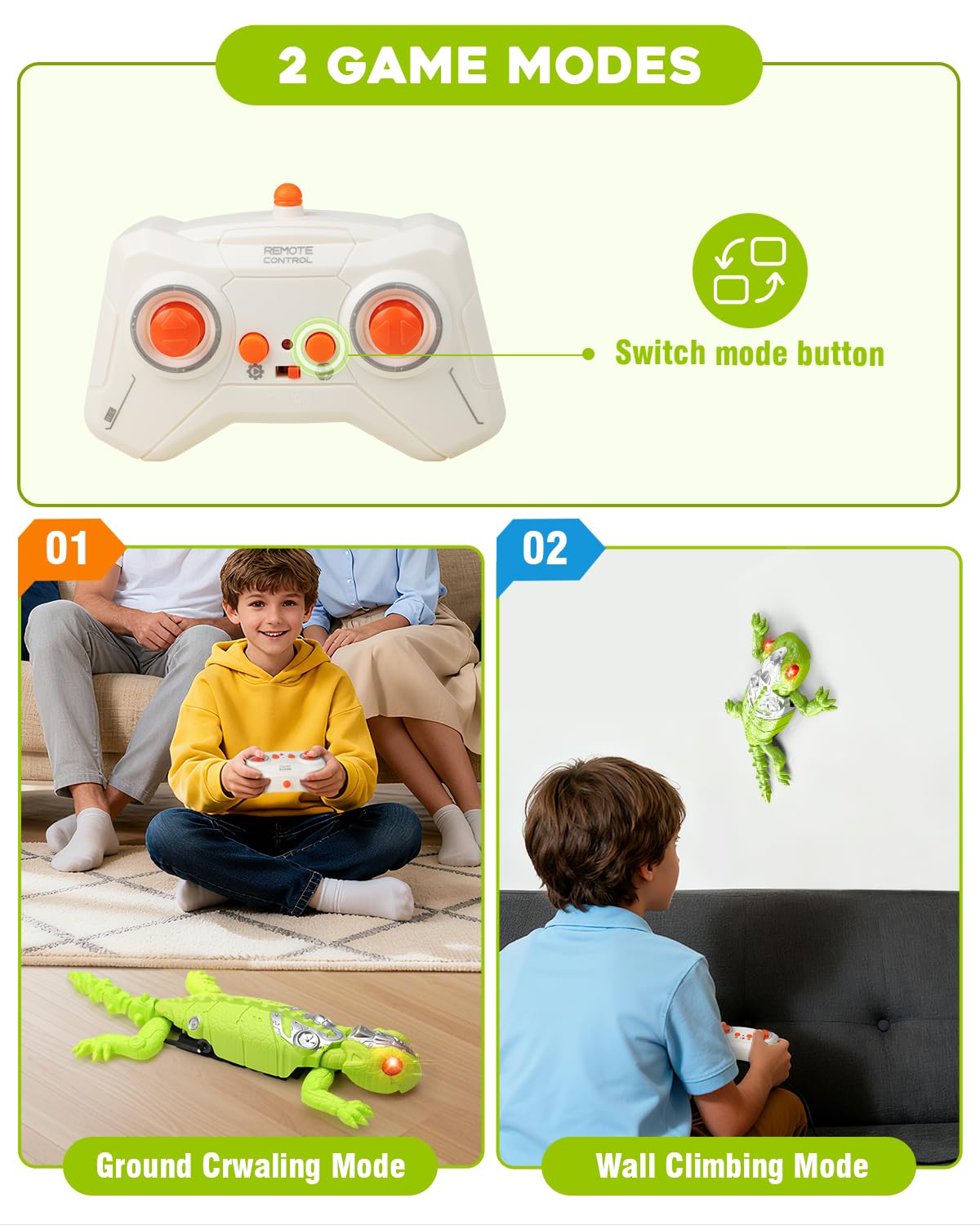 Wall Climbing Gecko Toy for Kids, Dual Mode Floor & Wall Driving, Rechargeable Remote Control Robot, Climbs up Toys & Games, Halloween Christmas Birthday Gifts for Boys Girls Ages 4 & Up（Green）