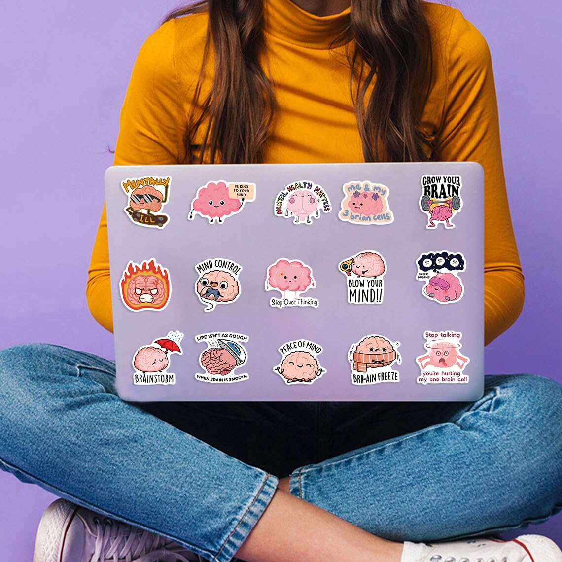 Funny Brain Stickers for Adults, 50PCS Cute Cartoon Brain Stickers Bulk,Vinyl Waterproof Mental Sticker for Water Bottle,Laptop,Phone,Scrapbook,Body Organ Biology Decals
