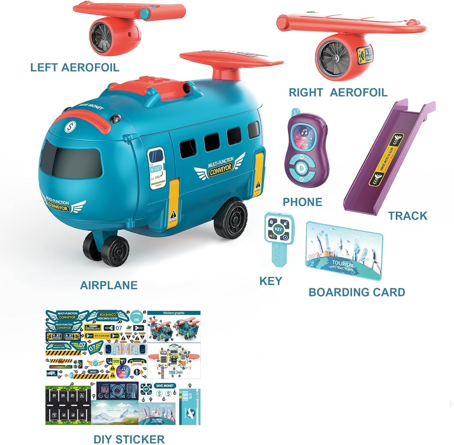 Dwi Dowellin Airplane Car Toy,Steering Wheel Toys for 3 4 5 6 Year Old Boys&Girls with Sound and Light,Toddler Educational Plane Driving Toy Gift for Kids Aged 3+, Blue