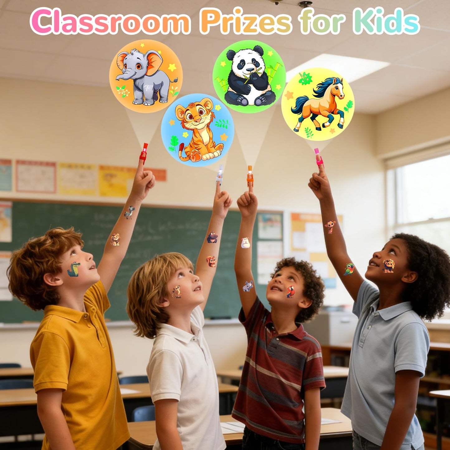 Mikulala 50 Pack Animal Party Favors, 40 Pcs Animal LED Finger Lights & 10 Pcs Temporary Tattoos, Birthday Gifts Goodie Bag Stuffers, Glow in The Dark Toys Bulk Classroom Prizes Party Supplies