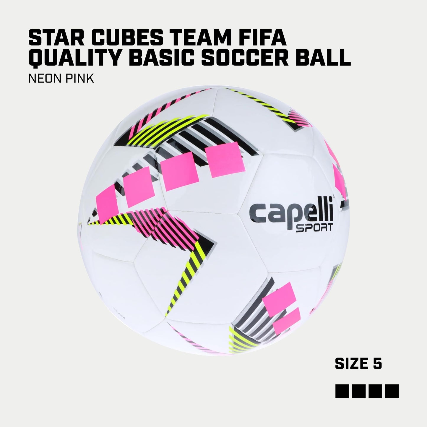 Capelli Sport Soccer Ball Size 5, Star Cubes Team FIFA Quality Basic Soccer Ball for Youth and Adult Players, Outdoor and Indoor Training, Neon Pink