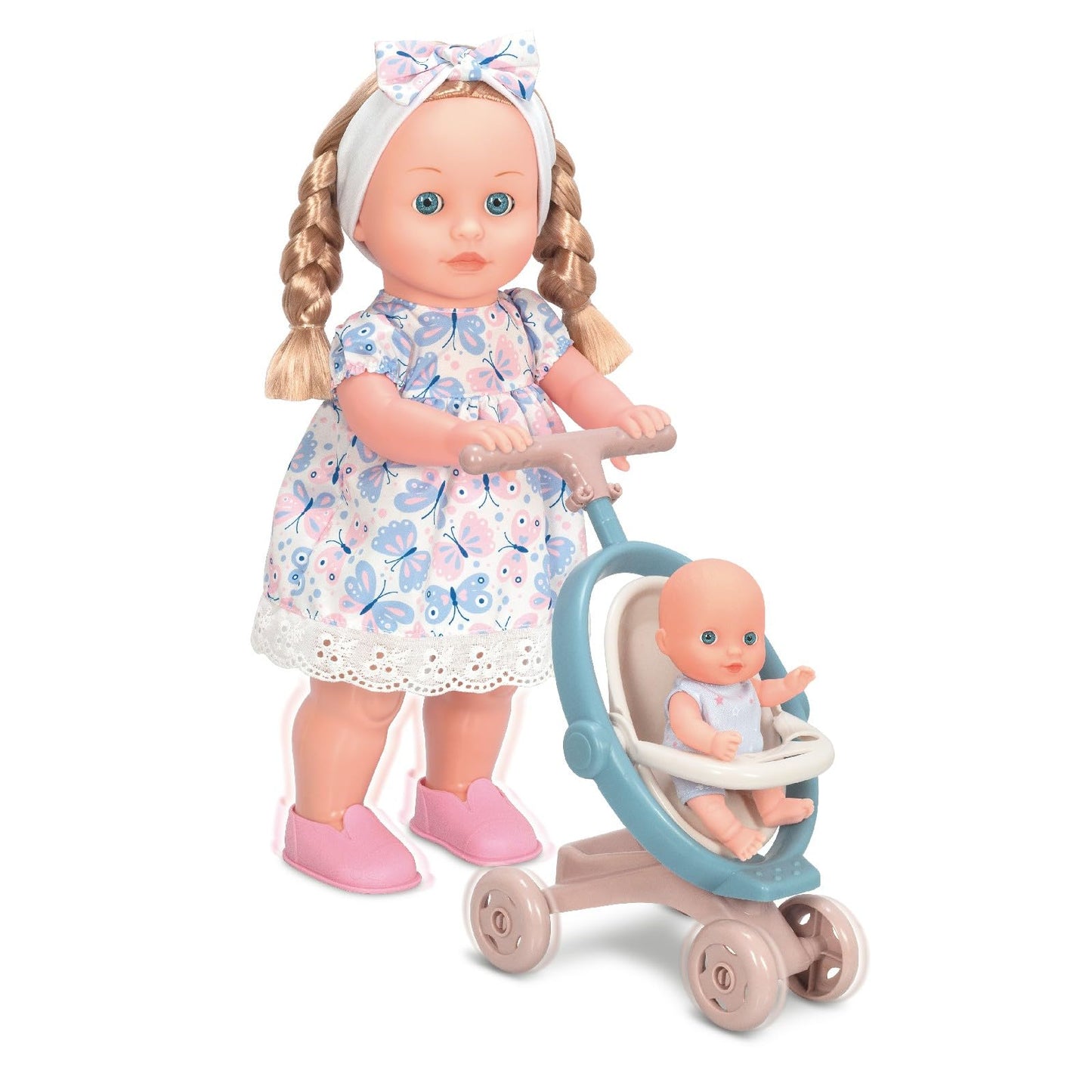 Mother Love Walking Dolls,16 Inches Interactive Baby Dolls Set with Stroller & Sister, Baby Dolls with Hair, Singing and Walking Dolls for Girls ,for 3+ Year Old Girls Gifts
