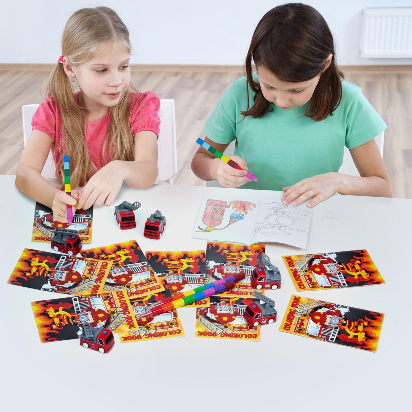 Cinrobiye 72 PCS Firefighter Coloring Books Party Favors Set Fireman Party Favors Goodie Bag Fillers Fire Truck Birthday Party Supplies DIY Stickers Tattoos Prizes Art Crafts for Home Classroom