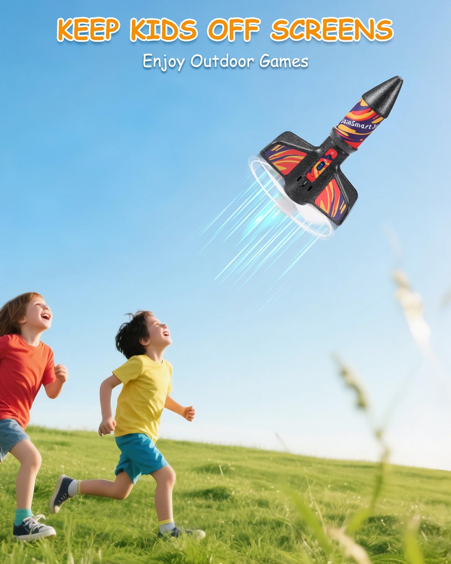 SainSmart Jr. Rocket Launcher for Kids, Motorized Air Rocket Toy with Parachute, Self-Launching up to 200 ft, Outdoor Toys for Ages 8-12, Birthday Gifts for Boys & Girls