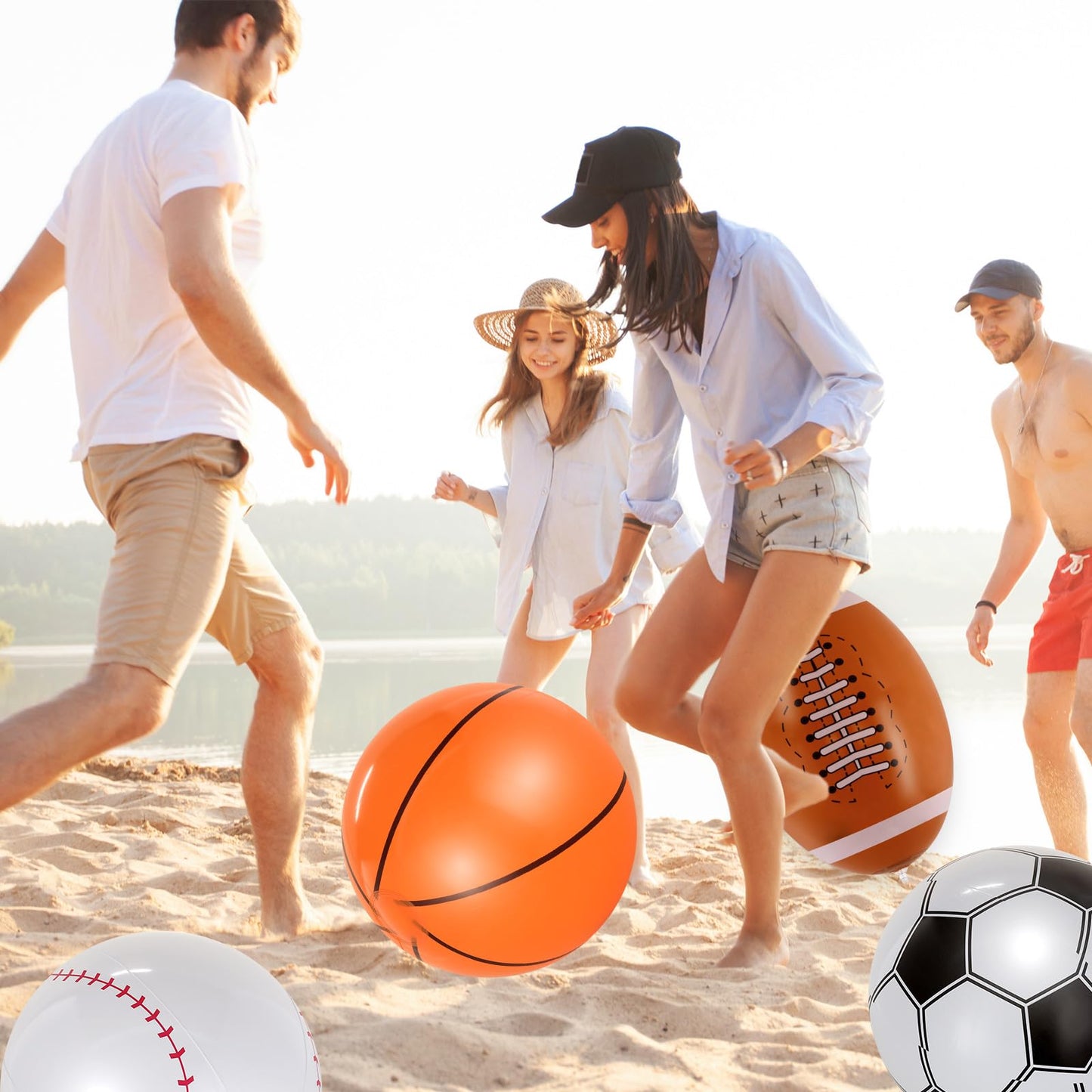 YOTHORN 8 Pcs Giant Inflatable Sports Balls,16 Inch Blow Up Footballs Soccer Basketball Baseball,Summer Pool Beach Balls for Sport Game Party Supplies,Indoor and Outdoor Use