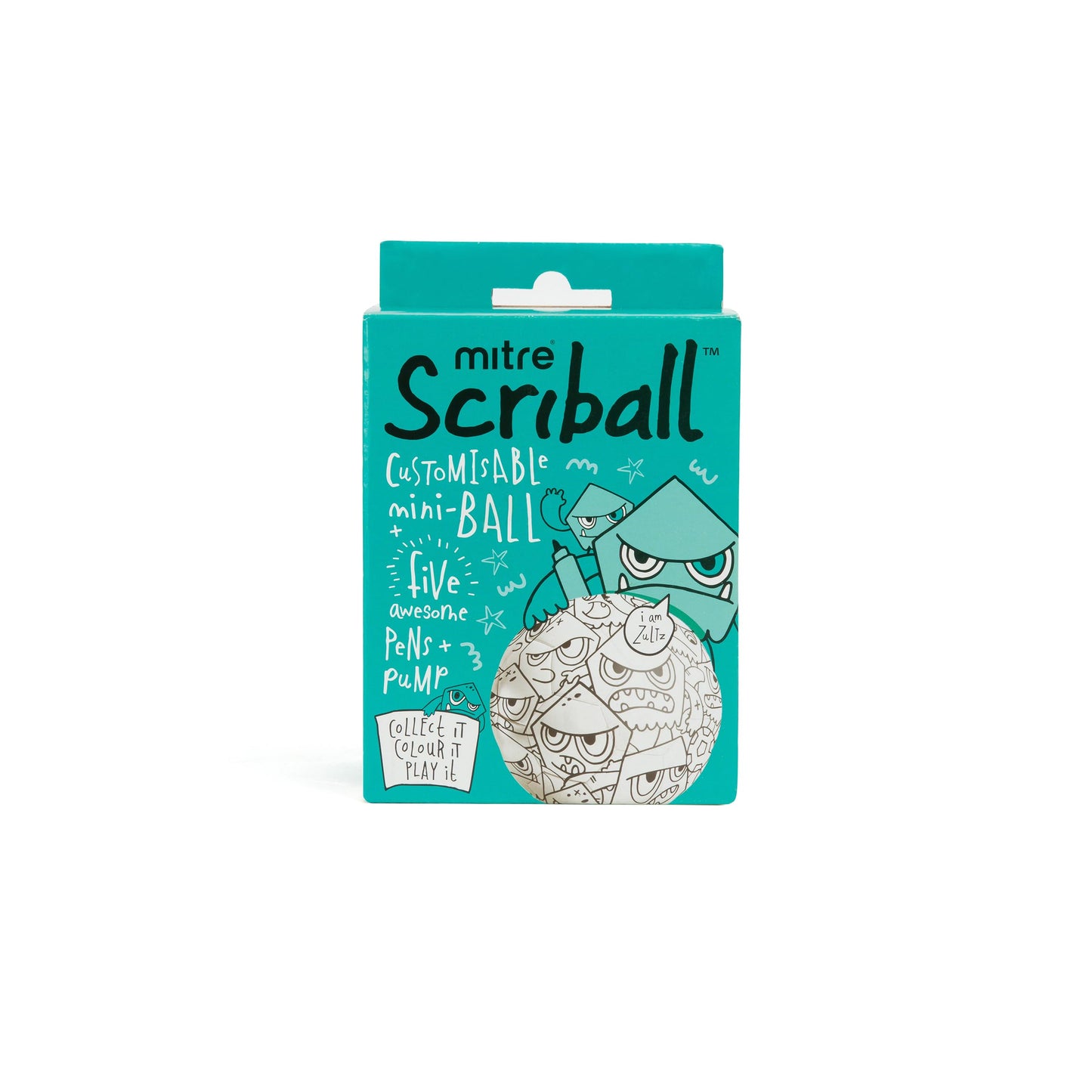 Mitre SCRIBALL Kids Coloring DIY Soccer Ball, Pump, & Display Stand - Mini Soccer Ball with 5 Markers - 3 Fun Character Designs - Creative Soccer Toy for Kids - Ships Deflated