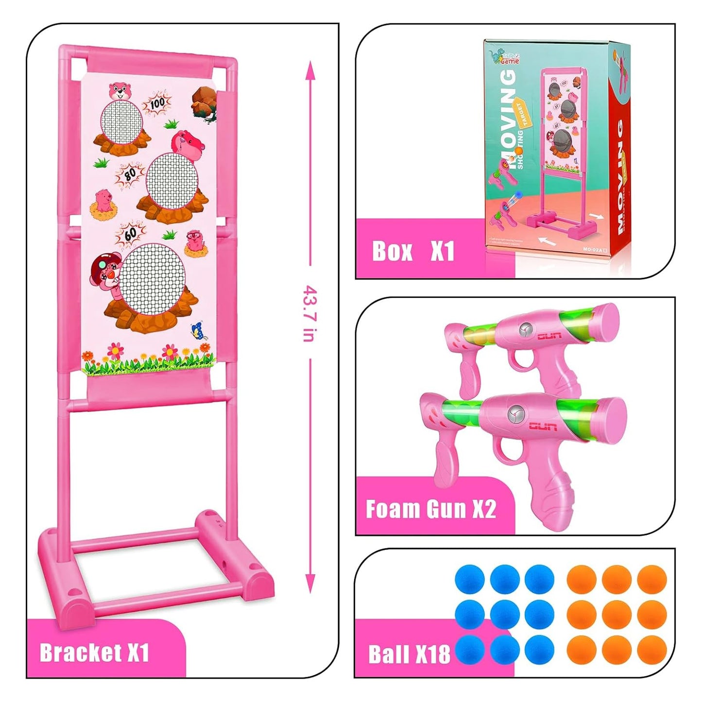 TIGTECGAME Upgraded Moving Shooting Game Toy for Boy Girl Age of 5 6 7 8 9 10 11 12 Years Old Includes Shooting Target & 2 Blaster Guns & 18 Foam Balls - Ideal Christmas Birthday Gift for Kids