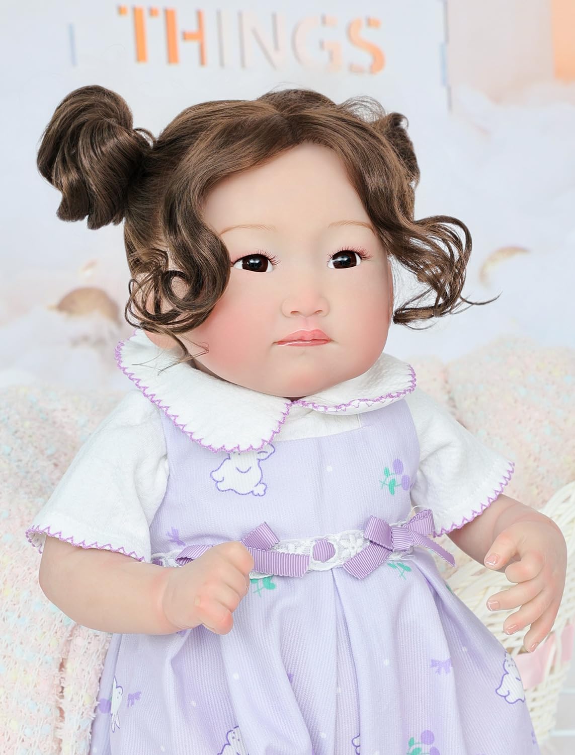 Cloveray Reborn Baby Dolls, 18 Inch Large Realistic Soft Body Asian Baby Doll with Purple Outfit, Brown Glass Eyes, Gift for Girls Ages 3+, Comforting Companion, Pretend Play, Collectible