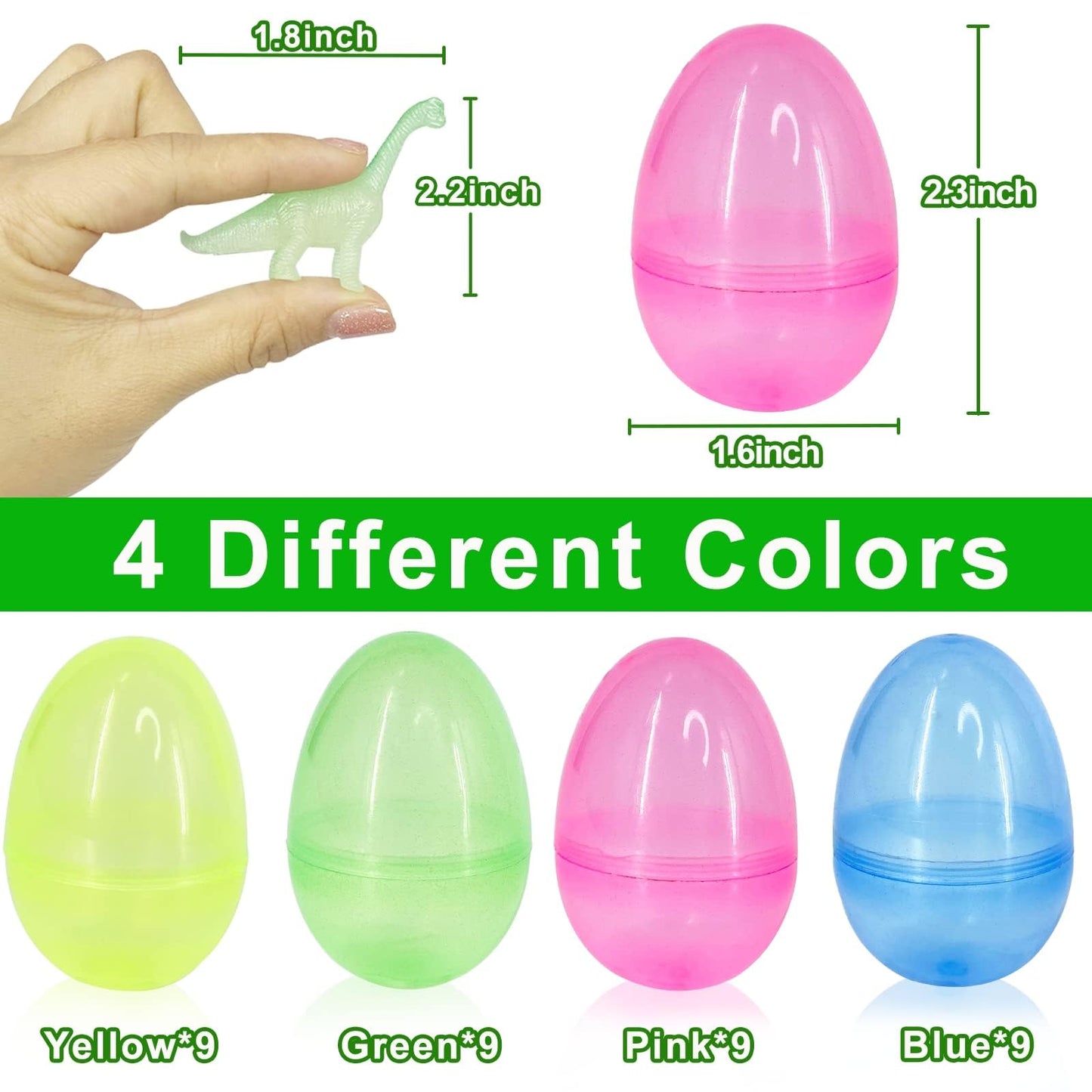 36 Pack Easter Eggs Filled with Glow in The Dark Dinosaur Toys, Easter Basket Stuffers for Toddlers Kids Boys Girls Glow Colorful Easter Eggs Dinosaur Easter Egg Fillers Hunt Gifts Party Favors Prize
