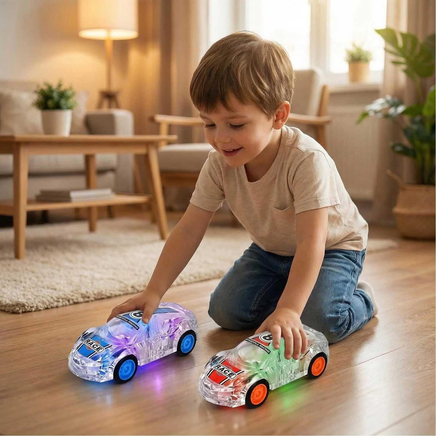 LIDI 2 Pack LED Ligh Up Pull Back Cars Toys, Light up Race Car, Age 3+ Kids Boys and Girls Birthday Gifts