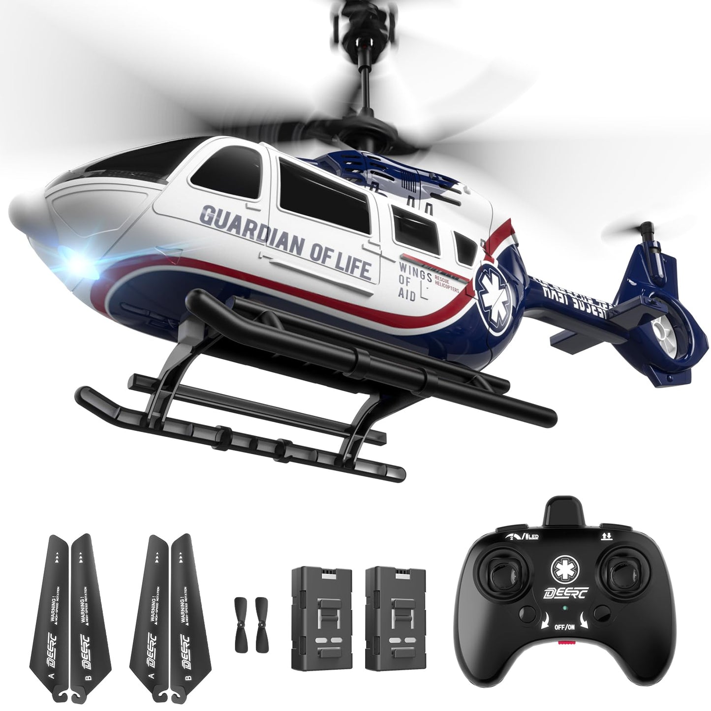 DEERC RC Helicopter,Rescue Remote Control Helicopter for Kids & Adults,Toys Helicopter with Altitude Hold, One Key take Off/Landing, LED Light, Low Battery Reminder, Gift for Boys Ages 8-12