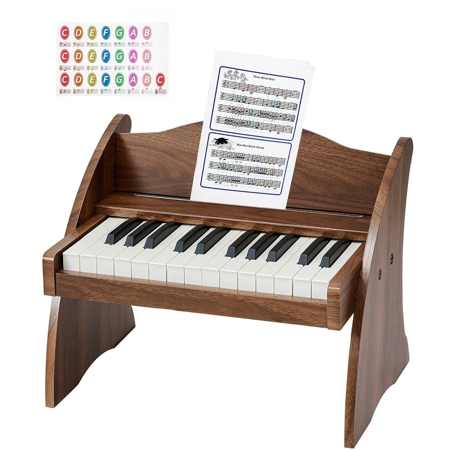 VEVOR Kids Piano Keyboard, 25 Keys Wooden Digital Piano for Kids, Mini Music Educational Instrument Toy with Realistic Sound, Dual Power, Adjustable Volume for Toddlers, Boys Girls Learning, Walnut