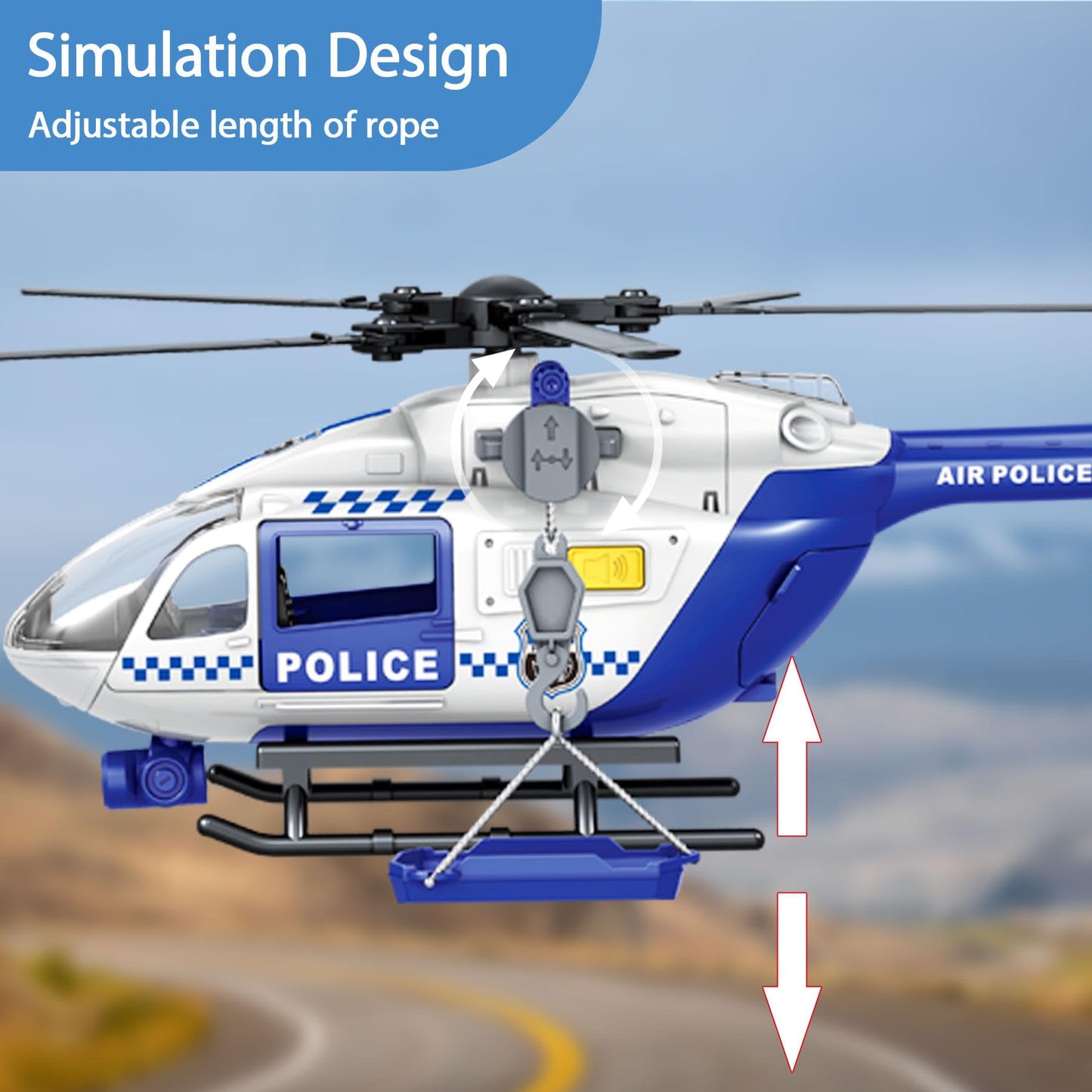 Police Helicopter Toys for Boys with Hanging Basket Toy Airplane Army Toys with Lights and Sound Rescue Vehicles Toys for Kids Aged 3 4 5 6 7