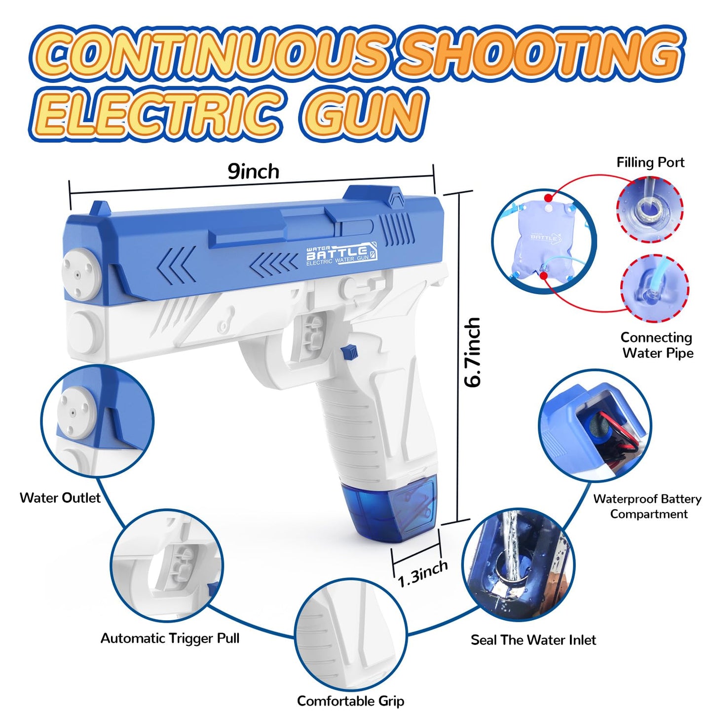 GPPNKC Electric Water Guns for Kids and Adults - Automatic Power Water Pistol with 1000ml Large & 25-33FT Long Range Squirt Guns for Pool Beach Party Outdoor Summer Toys Gift for Boys Girls (2 Pack)