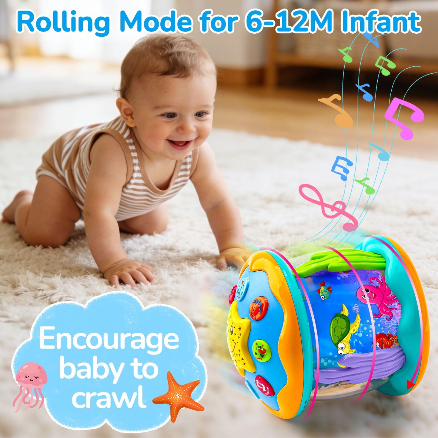 Baby Toys 6-12 Months Ocean Projector Rotating Musical Light Up Tummy Time Toys for Infant 0-6 3-6 Months Baby Aquarium Crawling Toys 4 5 6 7 8 9 12-18 Months Boy Girl 1 Year Old Birthday Shower Gifts