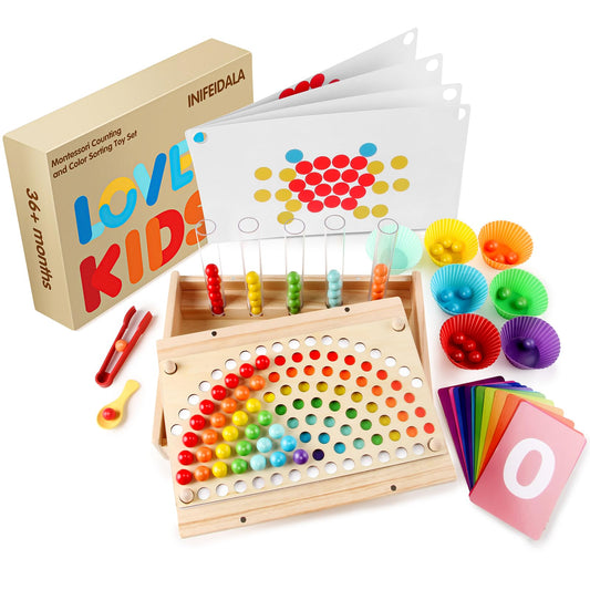 INIFEIDALA Montessori Wooden Educational Toys for 3-6 Year Olds,Counting & Color Sorting Toys with Tweezer Tongs,Preschool Learning Activities,STEM Math Manipulatives to Develop Fine Motor Skills
