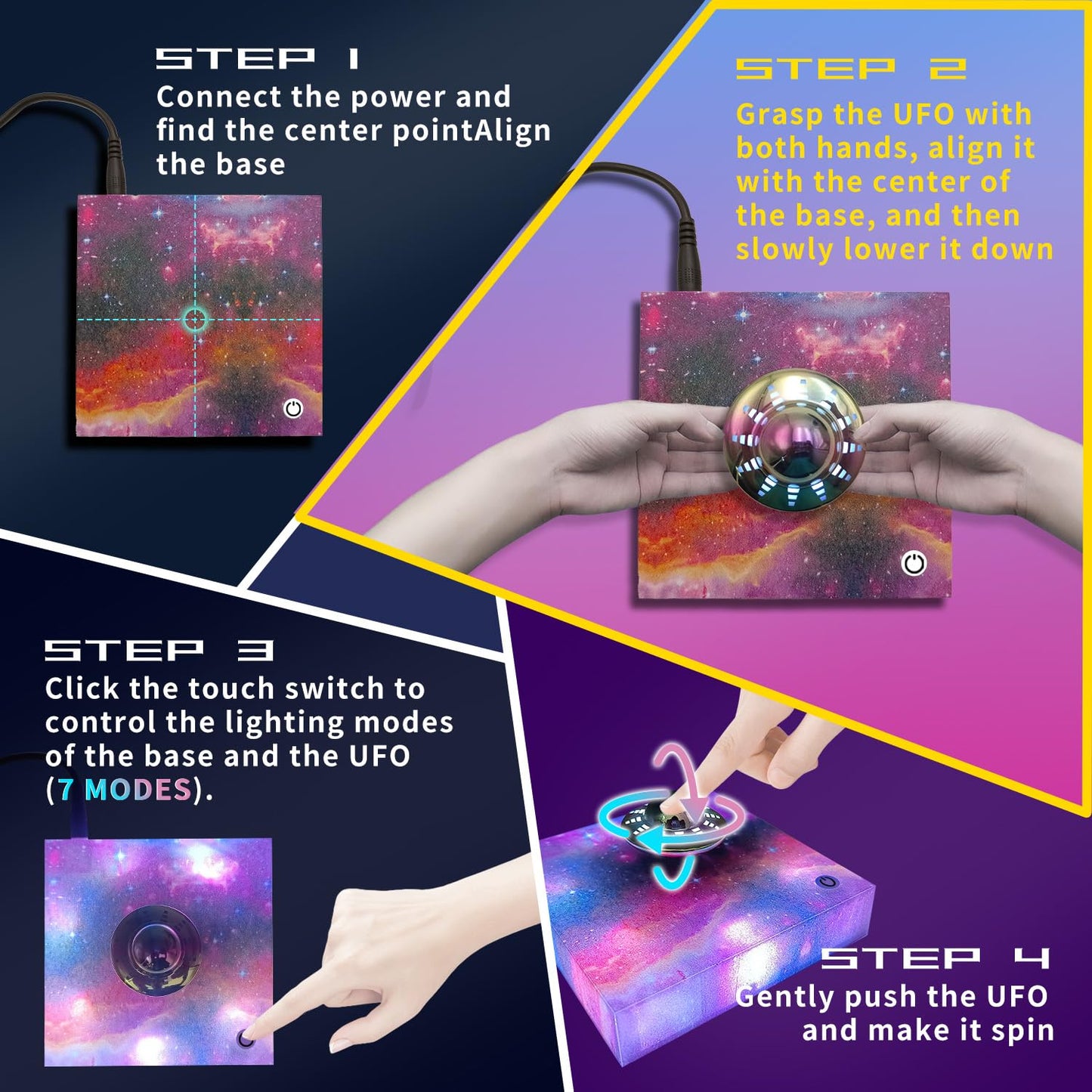 Poojaed Magnetic Levitating UFO Lamp, Floating 360°Rotating RGB Galaxy Light Display, Cool Tech Gadgets Desk Decor for Office Home Esports Room, Amazing Gift for Men Girls