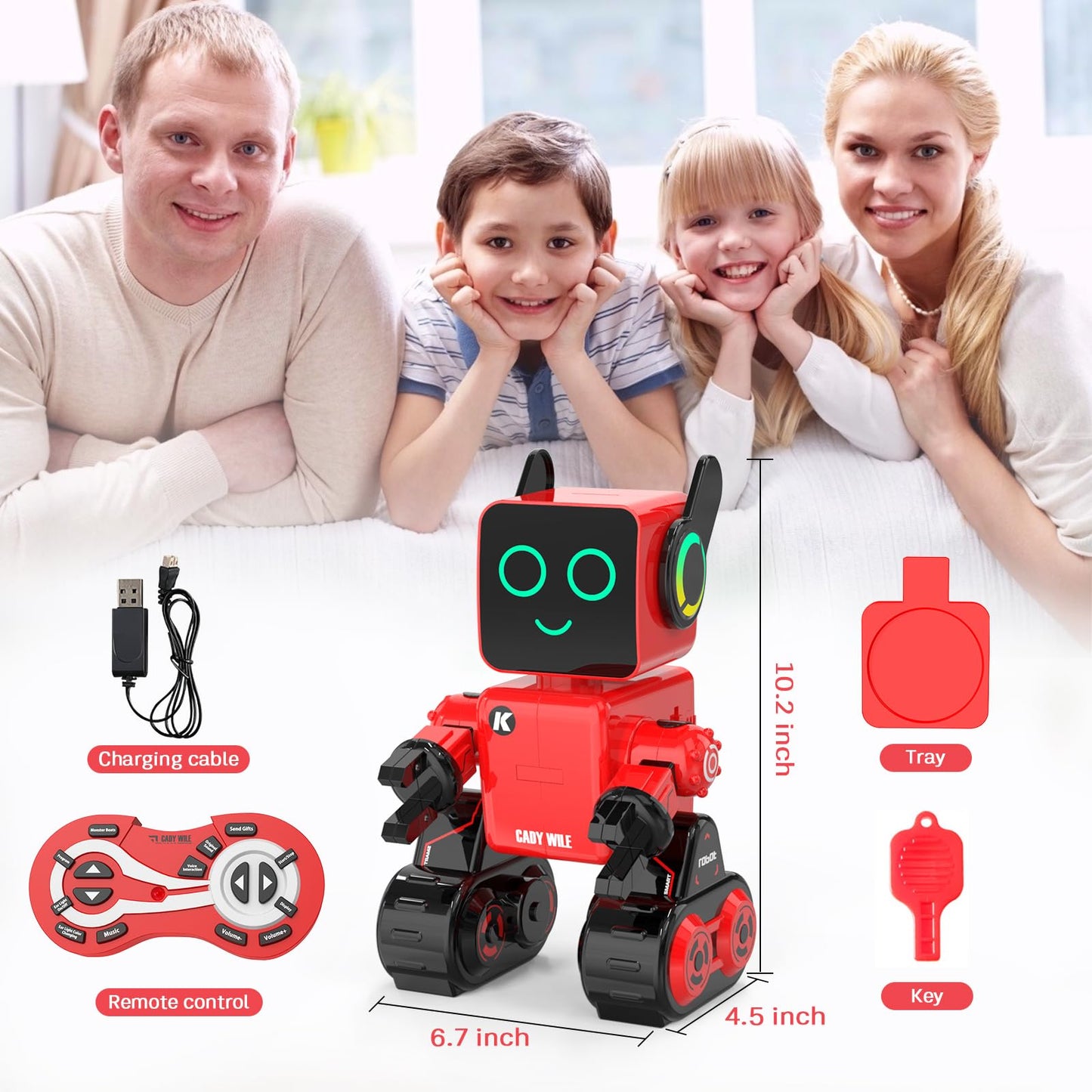 okk Robot Toys for Kids, Programmable Remote Control Robot, Interactive Toys with Coin Bank, LED and Tray, Walking Talking Singing Dancing Gift for Boys Girl（Red）