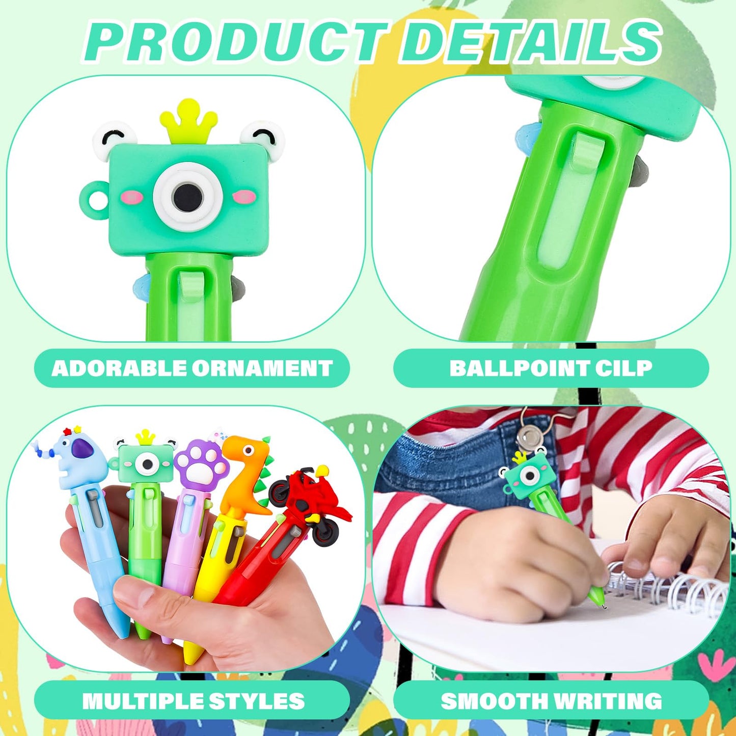LUYI 30 Pcs Mini Multicolor Pens in One 4-in-1 Fun Cute Animals Pens Bulk for Kids, Retractable Kawaii Cool Cartoon Ballpoint Pens for Birthdays Office School Supplies Gifts