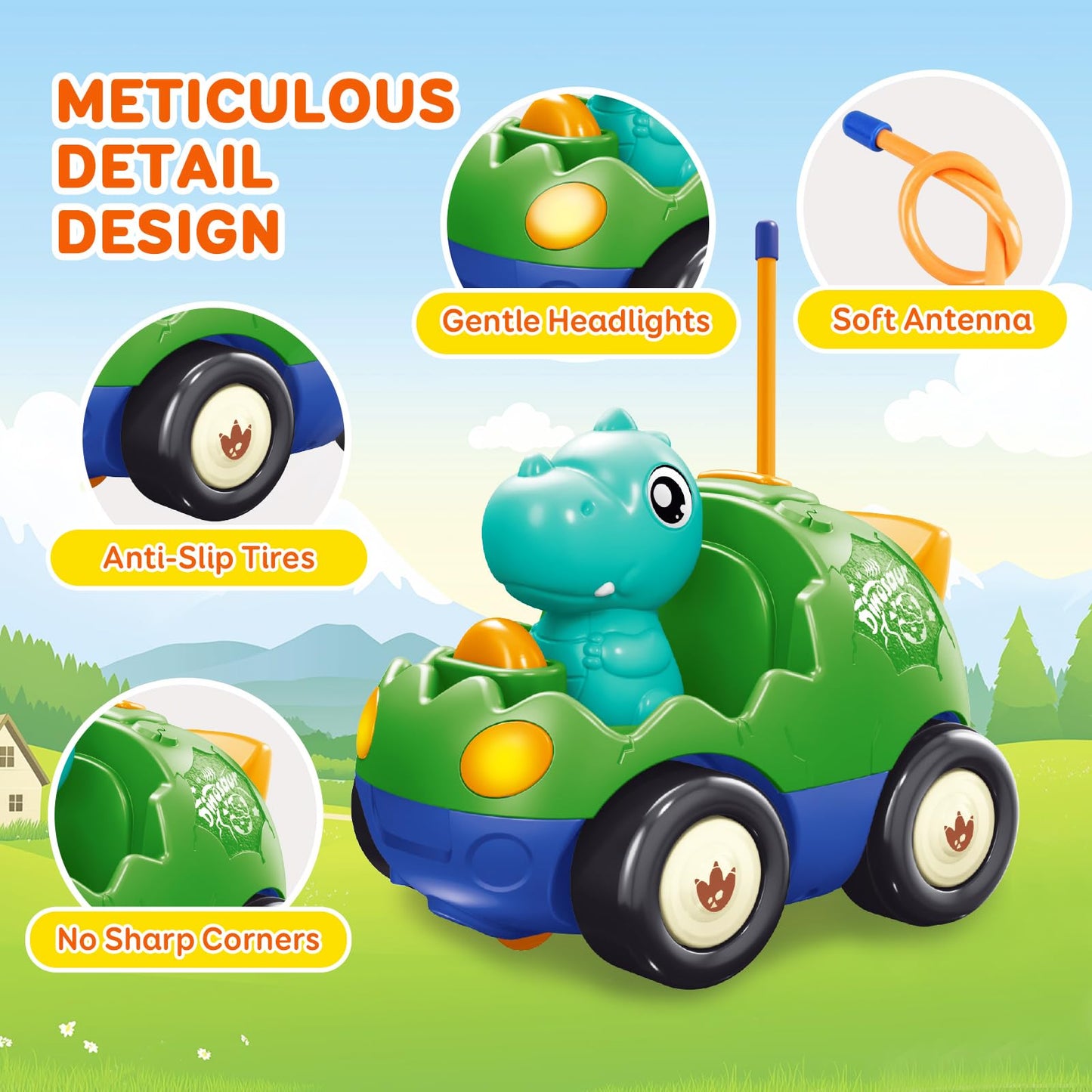 Pup Go Dinosaur Remote Control Car for Toddler 1 2 3 Years Old, My First RC Car with Music & Lights, 2 Interchangeable Dolls, Baby Dinosaur Toys, Ideal Gifts for Kids Boys Girls (Forest Green)