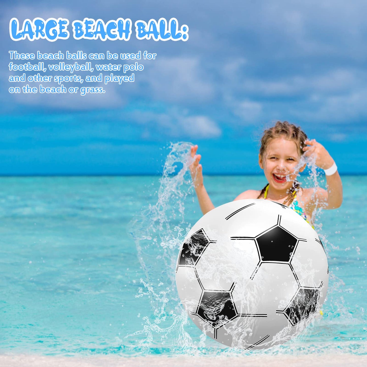 JEKAVA Beach Balls 3Pack - 27" Inflatable Soccer Balls Giant Inflatable Balls, Jumbo Pool Toys Beach Soccer Balls Summer Party Favors Swimming Pool Ball Outdoor Water Game Party Supplies