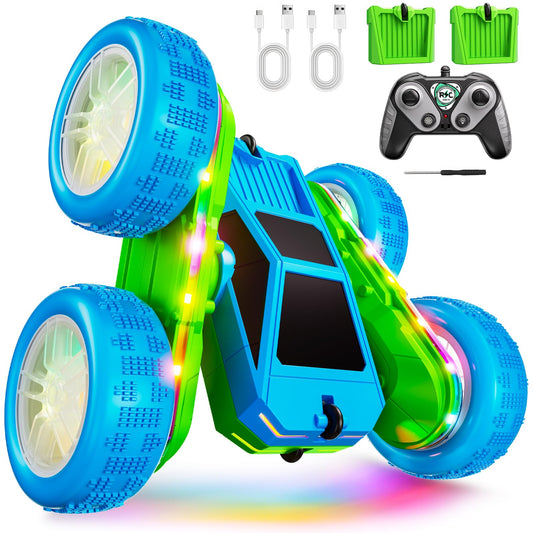 Remote Control Car, 360° Flips Rotating RC Stunt Car with USB-C Charge Modular Battery, 4WD RC Cars with LED Lights Strips, All Terrain RC Truck Toys for Kids 3+ Year Old Boys Christmas Birthday Gift